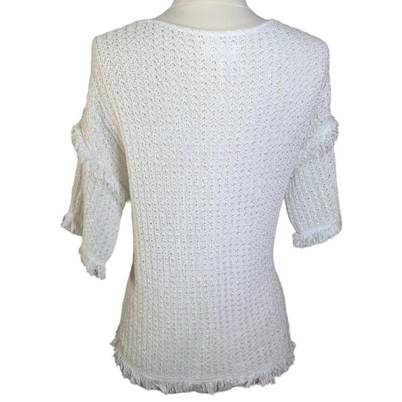 LOU & GREY Women's XS White Fringe Open Knit Popover Summer Sweater Blouse Top - Picture 4 of 12
